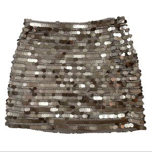 BCBG Gold Sequin Embellished Brown Mini Skirt
